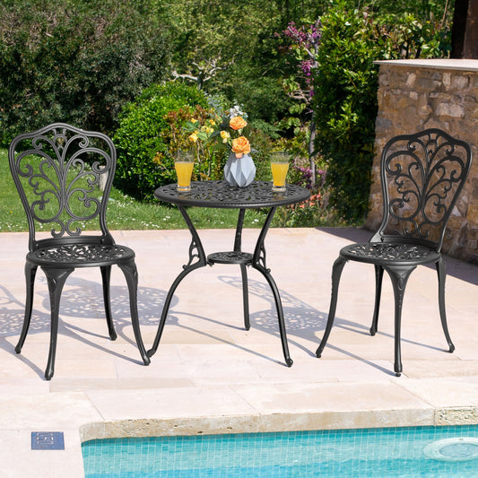 3-Piece Outdoor Bistro Set,Cast Aluminum Patio Set with Umbrella Hole