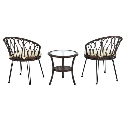 3-Piece Outdoor Patio Rattan Conversation Leisure Chairs Set with 2 Chair and Glass Coffee Table