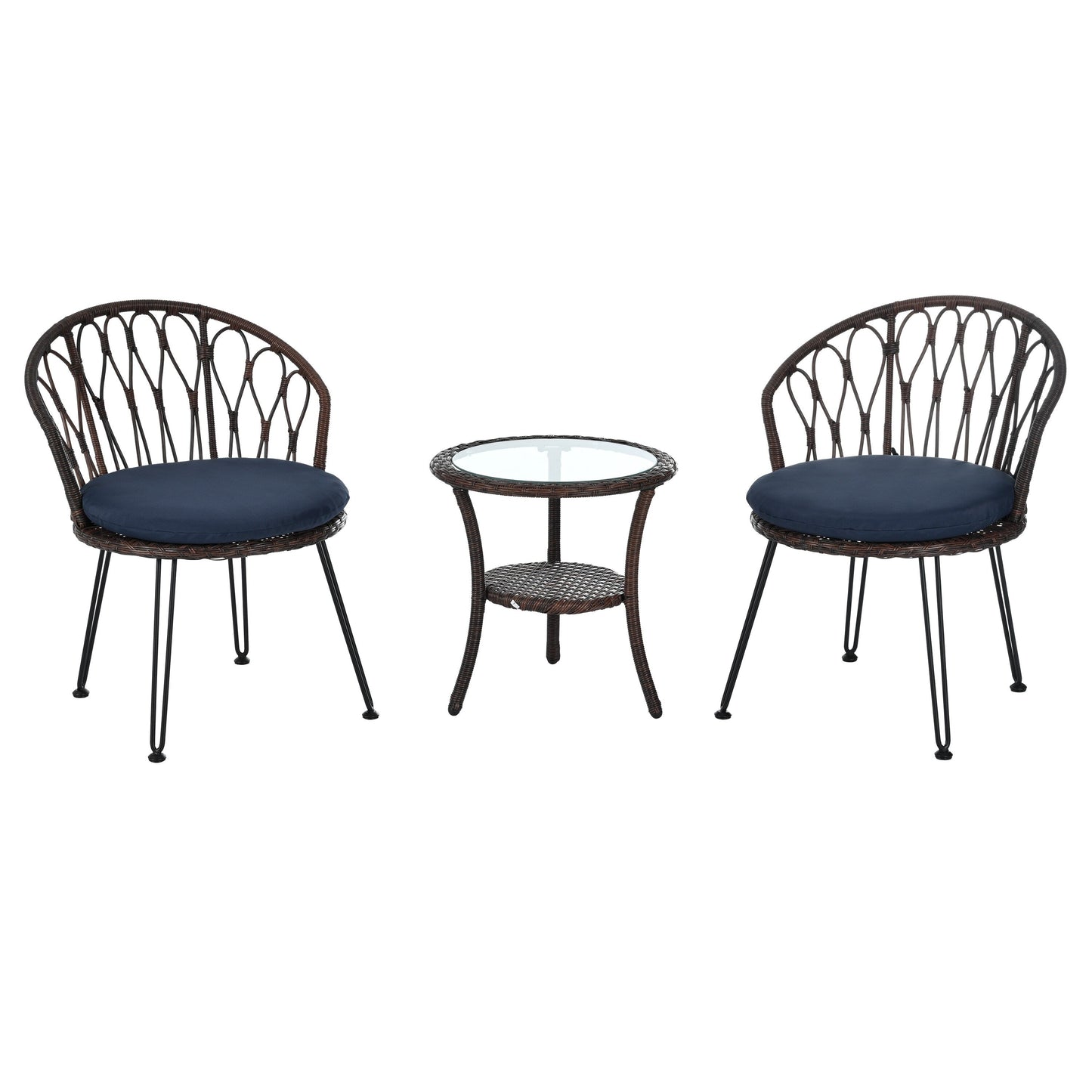 3-Piece Outdoor Patio Rattan Conversation Leisure Chairs Set with 2 Chair and Glass Coffee Table