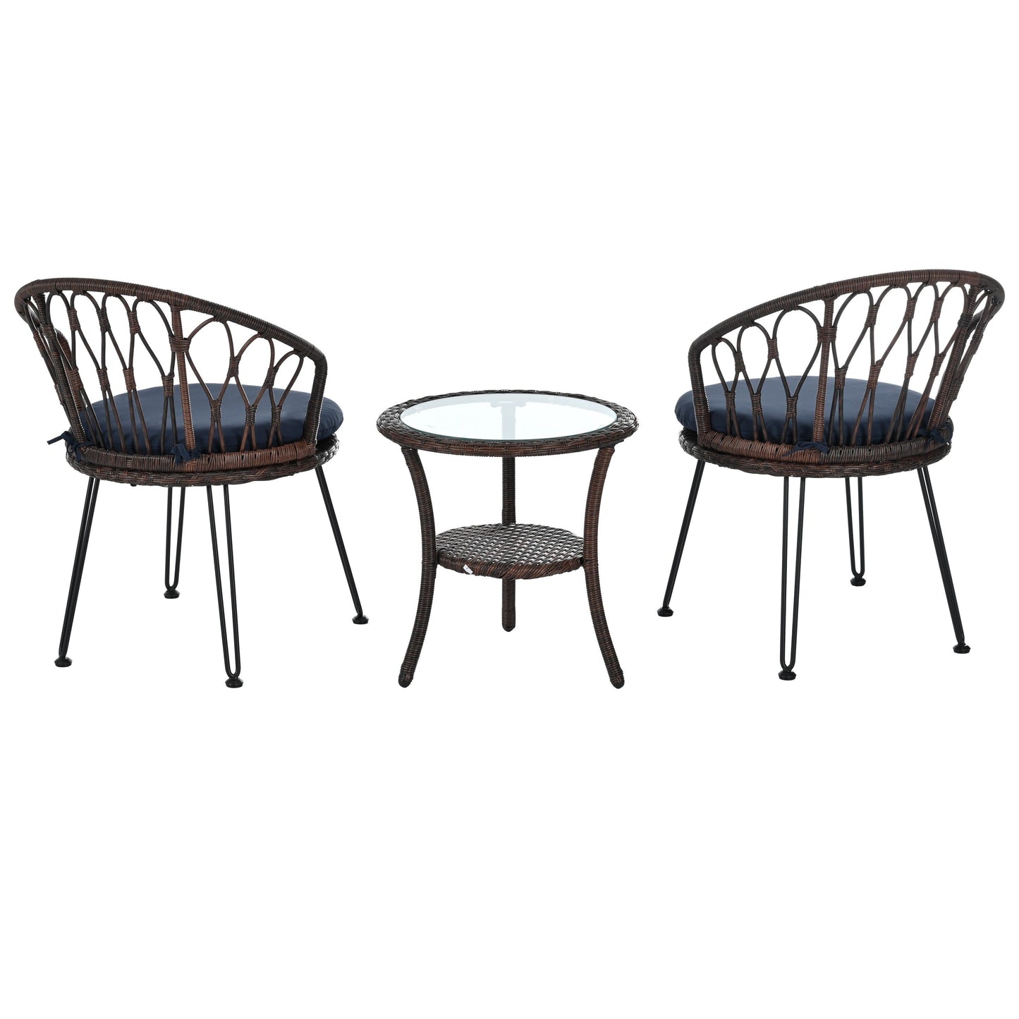 3-Piece Outdoor Patio Rattan Conversation Leisure Chairs Set with 2 Chair and Glass Coffee Table