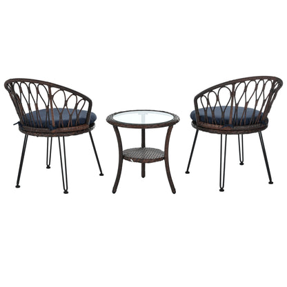 3-Piece Outdoor Patio Rattan Conversation Leisure Chairs Set with 2 Chair and Glass Coffee Table