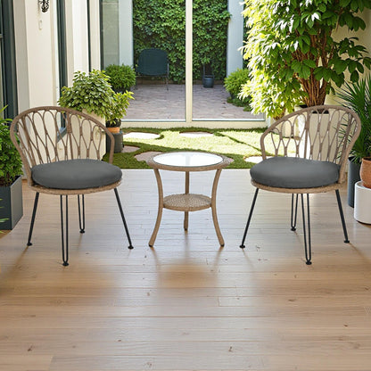 3-Piece Outdoor Patio Rattan Conversation Leisure Chairs Set with 2 Chair and Glass Coffee Table