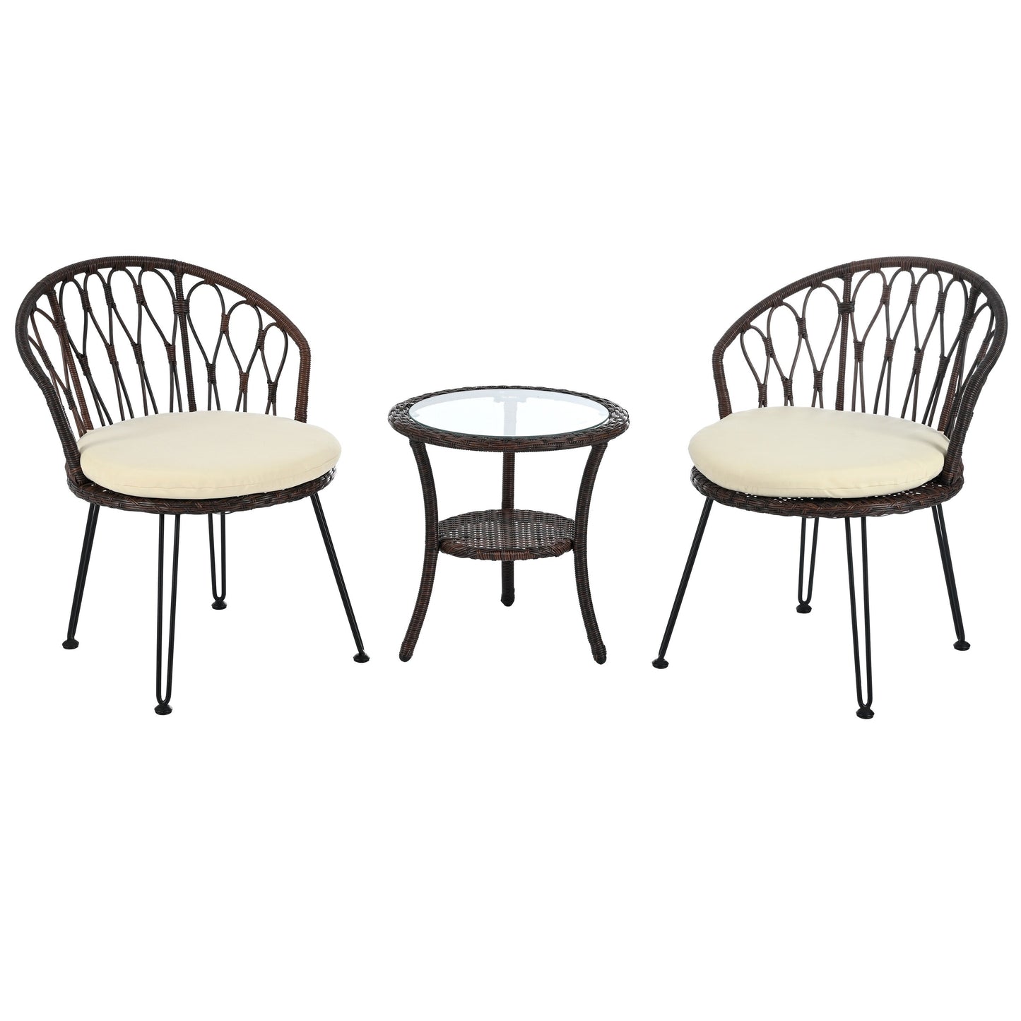 3-Piece Outdoor Patio Rattan Conversation Leisure Chairs Set with 2 Chair and Glass Coffee Table