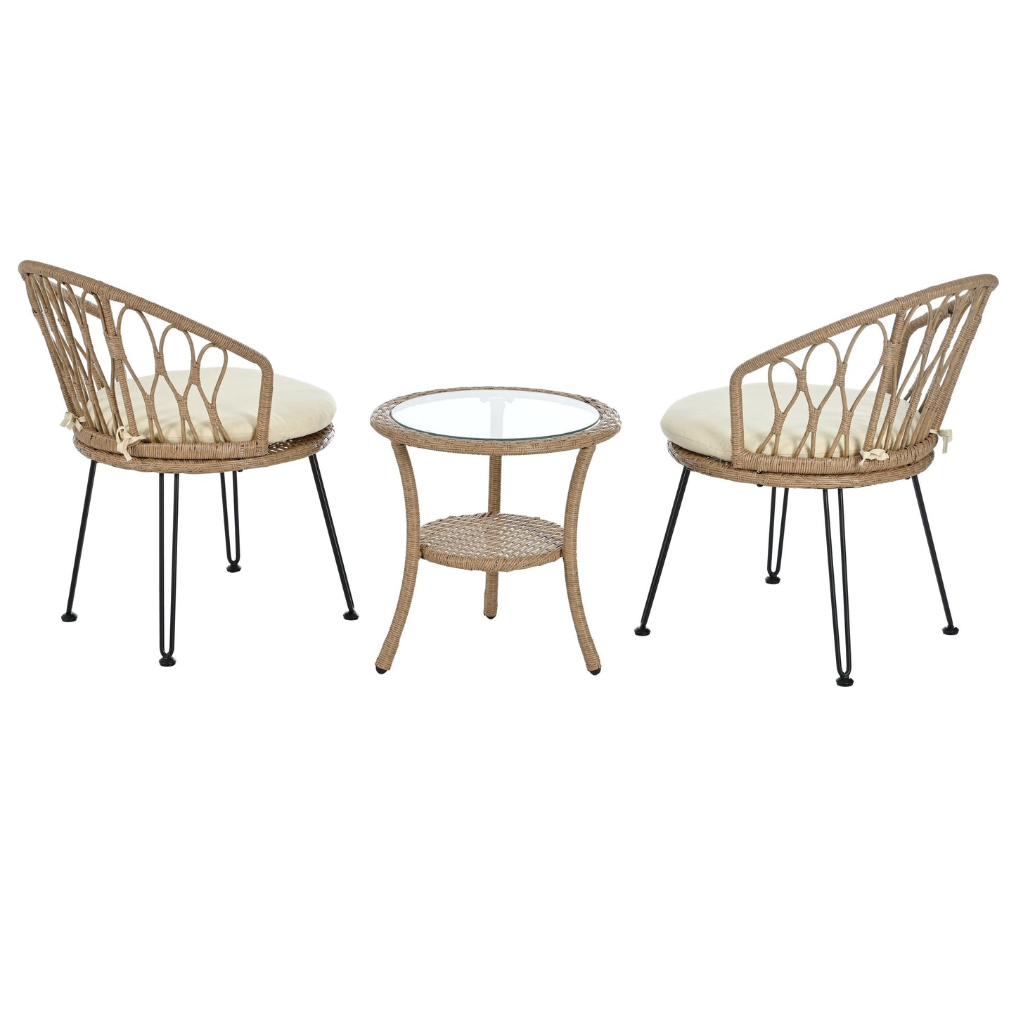 3-Piece Outdoor Patio Rattan Conversation Leisure Chairs Set with 2 Chair and Glass Coffee Table