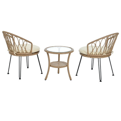 3-Piece Outdoor Patio Rattan Conversation Leisure Chairs Set with 2 Chair and Glass Coffee Table