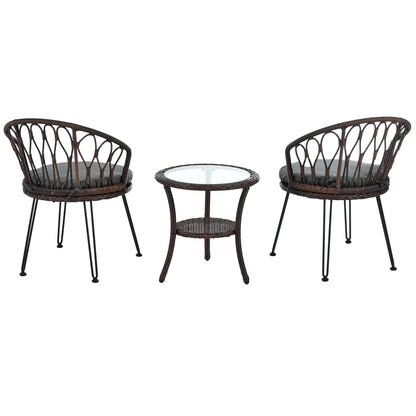 3-Piece Outdoor Patio Rattan Conversation Leisure Chairs Set with 2 Chair and Glass Coffee Table