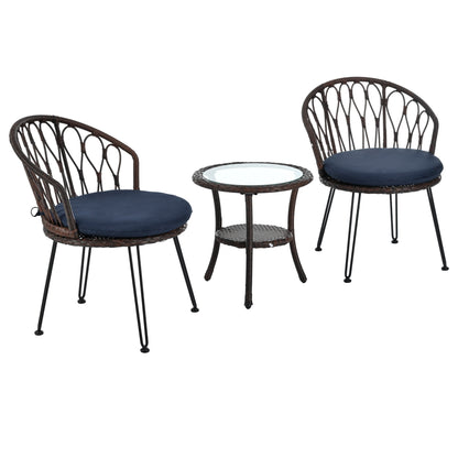 3-Piece Outdoor Patio Rattan Conversation Leisure Chairs Set with 2 Chair and Glass Coffee Table