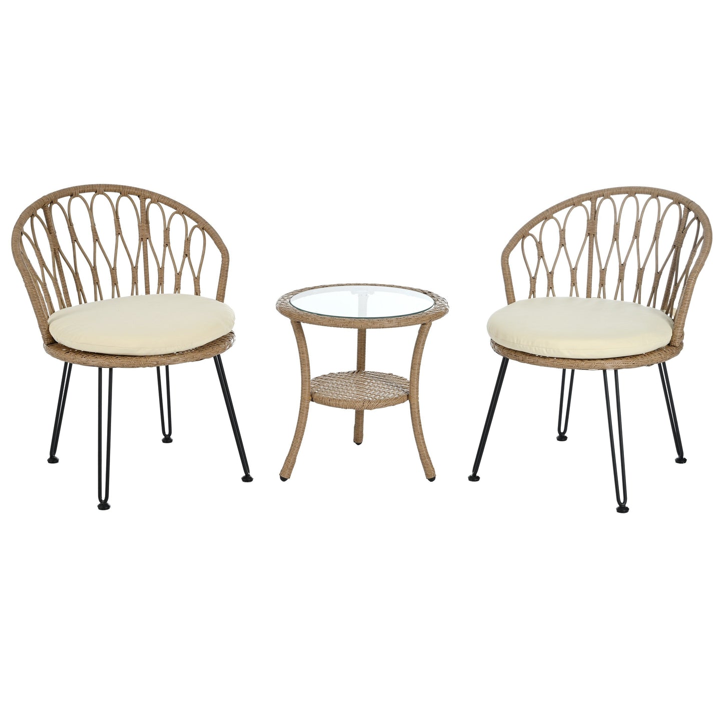 3-Piece Outdoor Patio Rattan Conversation Leisure Chairs Set with 2 Chair and Glass Coffee Table