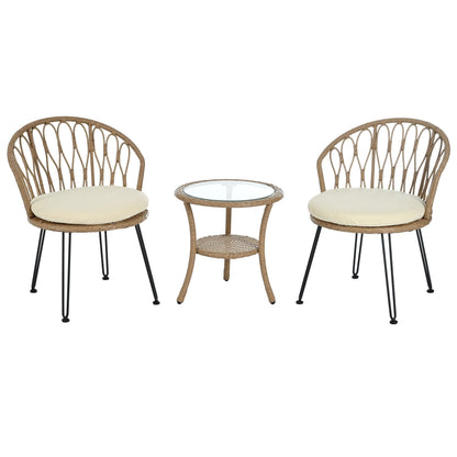3-Piece Outdoor Patio Rattan Conversation Leisure Chairs Set with 2 Chair and Glass Coffee Table
