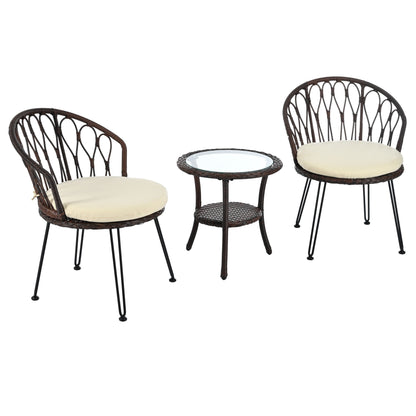 3-Piece Outdoor Patio Rattan Conversation Leisure Chairs Set with 2 Chair and Glass Coffee Table