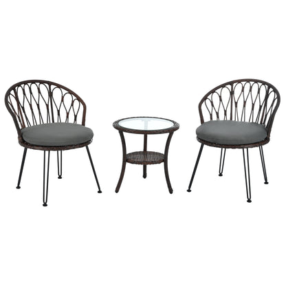 3-Piece Outdoor Patio Rattan Conversation Leisure Chairs Set with 2 Chair and Glass Coffee Table