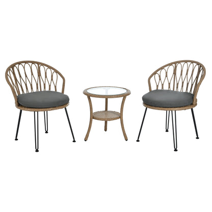 3-Piece Outdoor Patio Rattan Conversation Leisure Chairs Set with 2 Chair and Glass Coffee Table