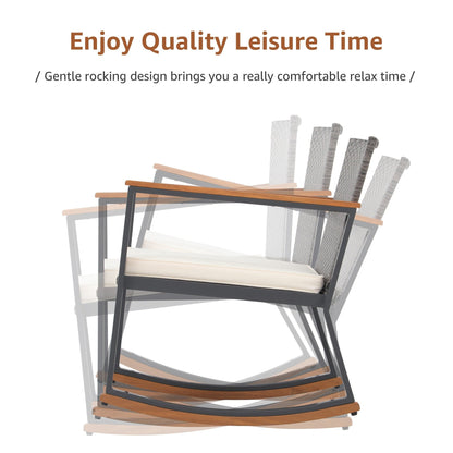 3-Piece Outdoor Wicker Rocking Chair Set with Cushions