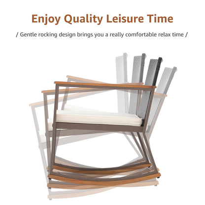 3-Piece Outdoor Wicker Rocking Chair Set with Cushions
