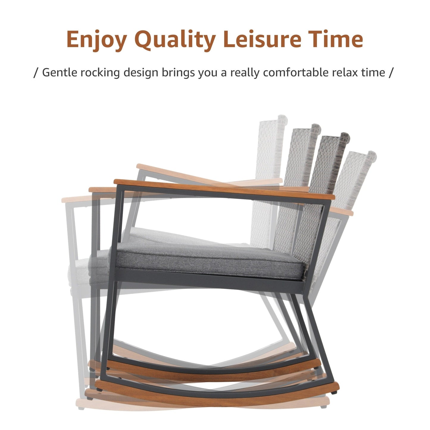 3-Piece Outdoor Wicker Rocking Chair Set with Cushions