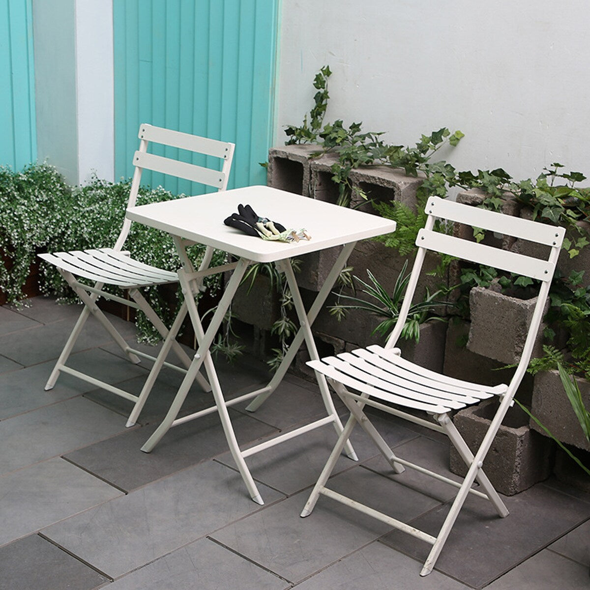 3 Piece Patio Minimalist Bistro Set Foldable Square Table & Chairs - 3-Piece
