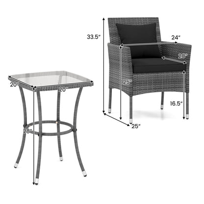 3 Piece Patio Set with Cushioned Chairs and Glass Top Coffee Table - 20 x 20 x 28