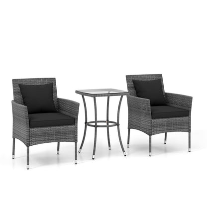 3 Piece Patio Set with Cushioned Chairs and Glass Top Coffee Table - 20 x 20 x 28