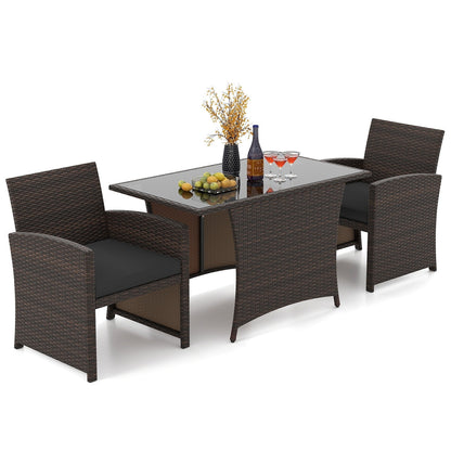3 Piece Patio Wicker Dining Set with Glass Table and Cushioned Chairs - 25 x 23.5 x 31