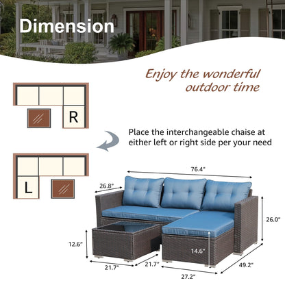PE Wicker 3-piece Outdoor Sectional Set