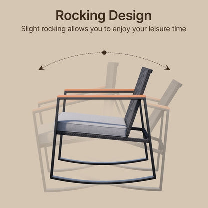 3 Piece Rocking Patio Bistro Set Wicker, Rocking Chair Pub Set with Glass Table