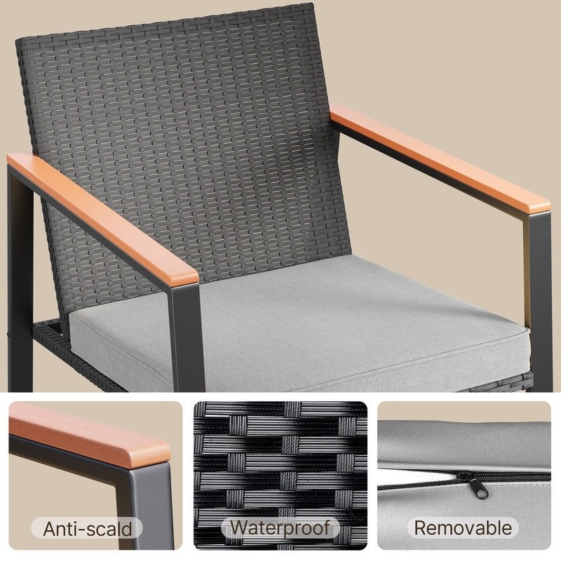 3 Piece Rocking Patio Bistro Set Wicker, Rocking Chair Pub Set with Glass Table