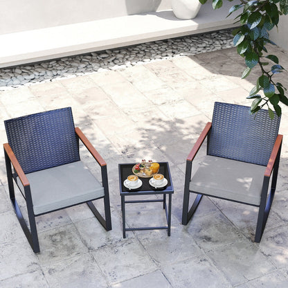 3 Piece Rocking Patio Bistro Set Wicker, Rocking Chair Pub Set with Glass Table