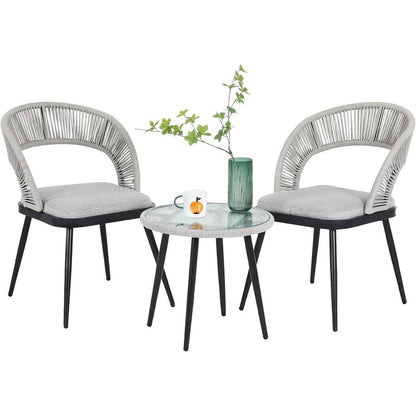 XINMICS 3 Pieces Handmade Rope Woven Cutout Backrest Patio Furniture