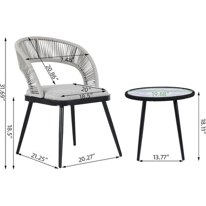 XINMICS 3 Pieces Handmade Rope Woven Cutout Backrest Patio Furniture