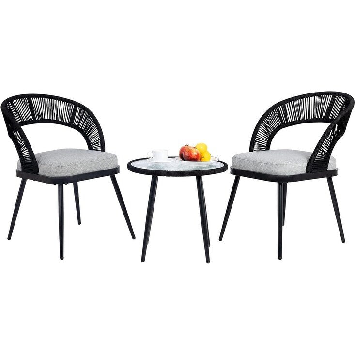 XINMICS 3 Pieces Handmade Rope Woven Cutout Backrest Patio Furniture