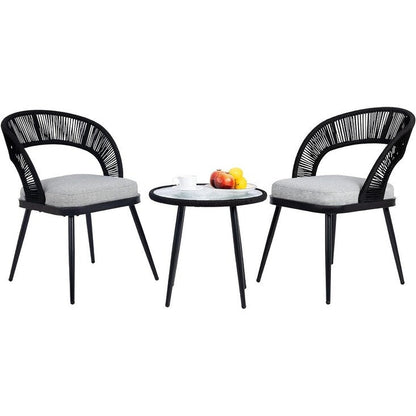 XINMICS 3 Pieces Handmade Rope Woven Cutout Backrest Patio Furniture