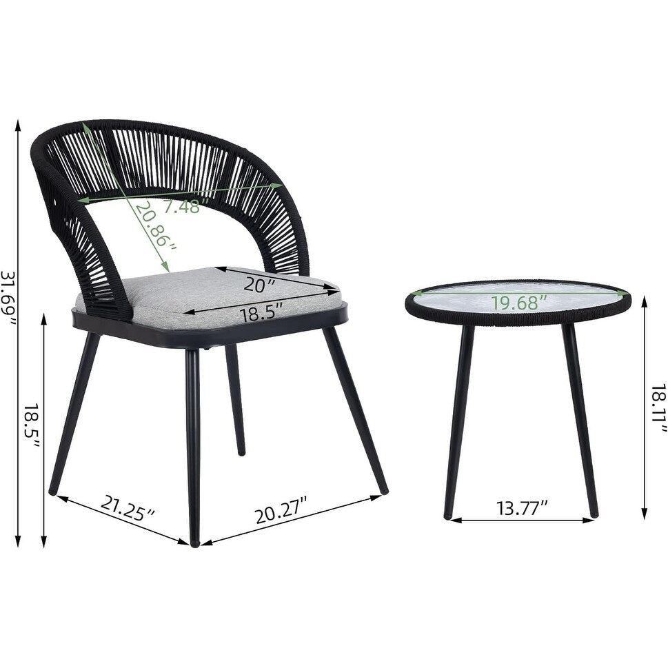 XINMICS 3 Pieces Handmade Rope Woven Cutout Backrest Patio Furniture