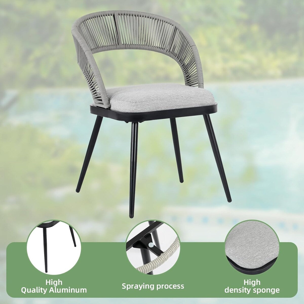 XINMICS 3 Pieces Handmade Rope Woven Cutout Backrest Patio Furniture