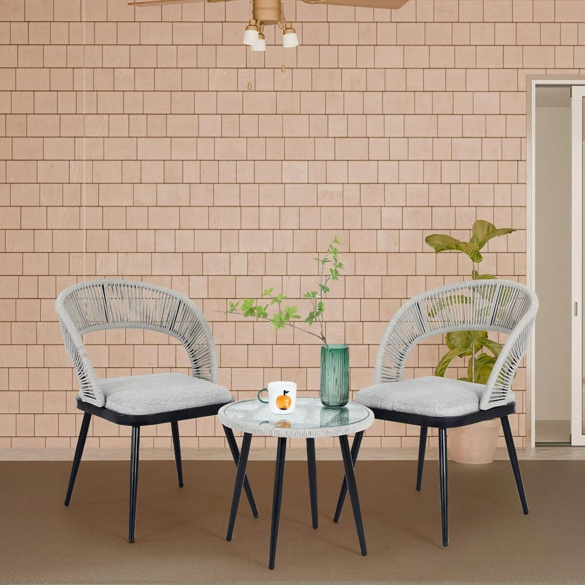 XINMICS 3 Pieces Handmade Rope Woven Cutout Backrest Patio Furniture