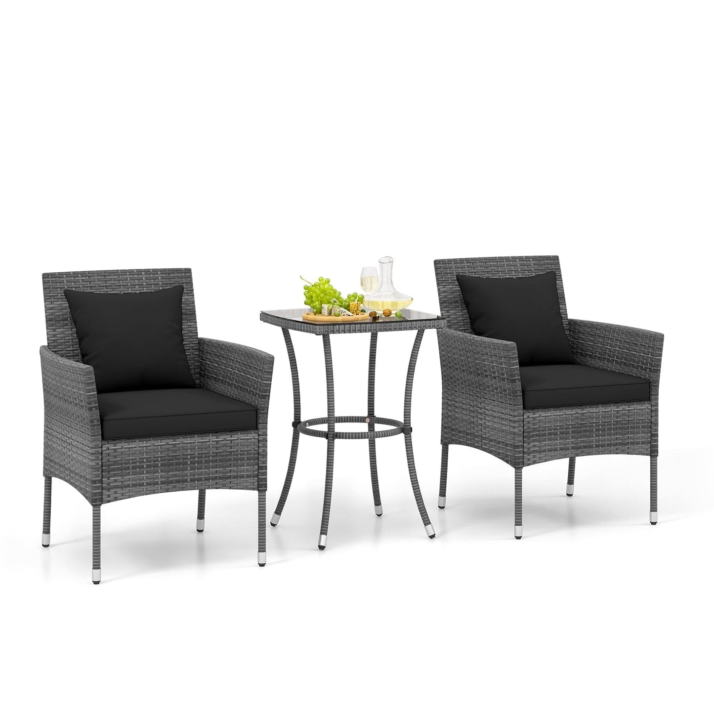 3 Piece Patio Set with Cushioned Chairs and Glass Top Coffee Table - 20 x 20 x 28