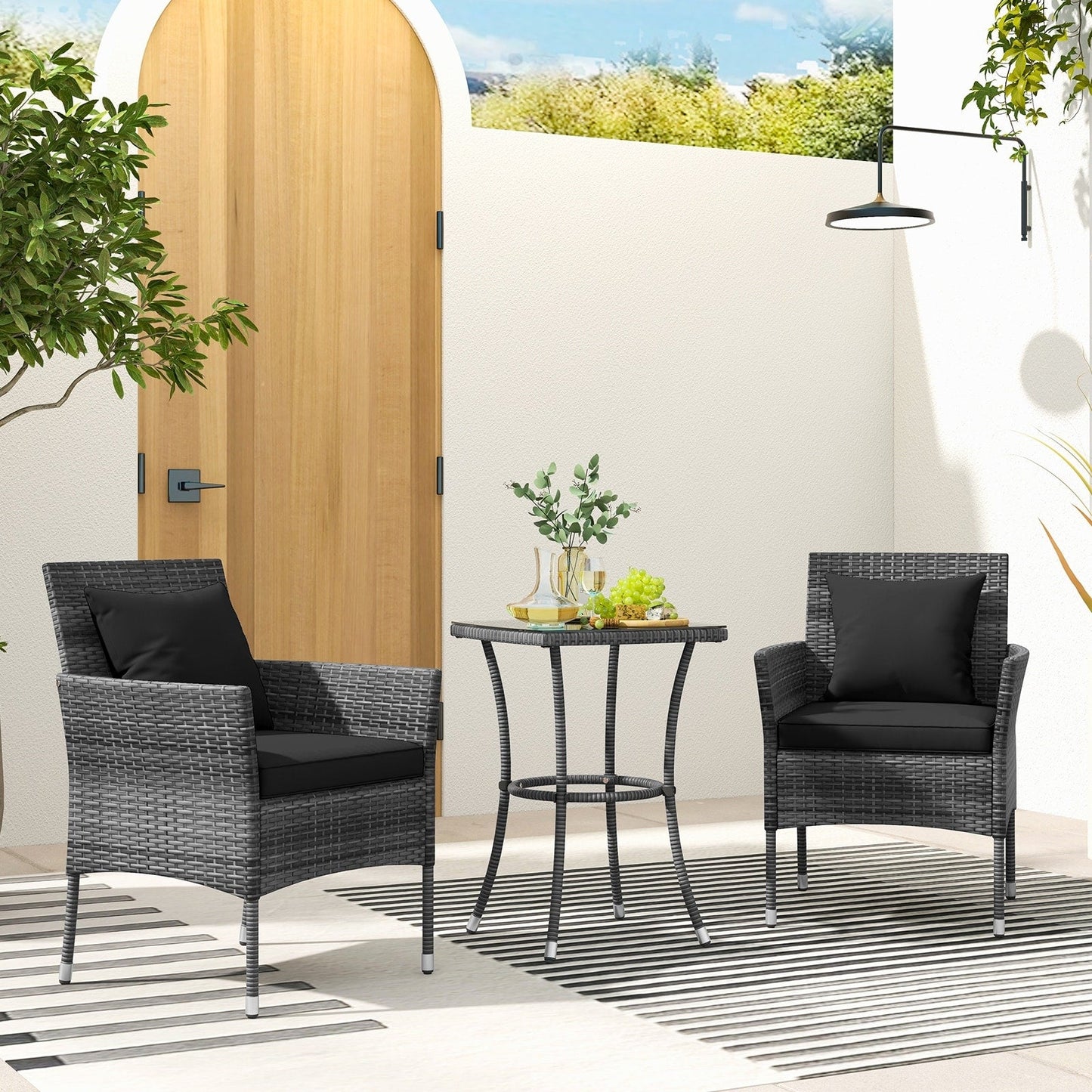 3 Piece Patio Set with Cushioned Chairs and Glass Top Coffee Table - 20 x 20 x 28