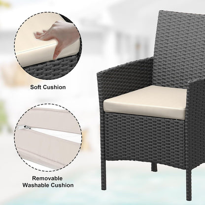 3 Pieces Rattan Wicker Chairs with Glass Coffee Table