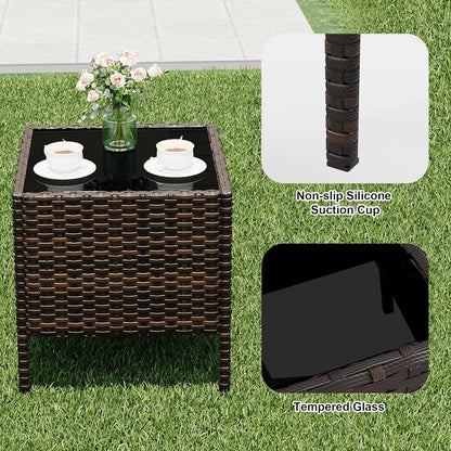 3 Pieces Rattan Wicker Chairs with Glass Coffee Table