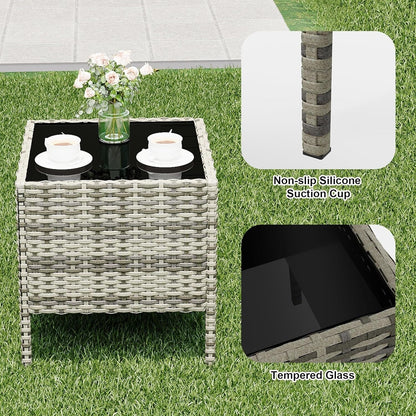 3 Pieces Rattan Wicker Chairs with Glass Coffee Table