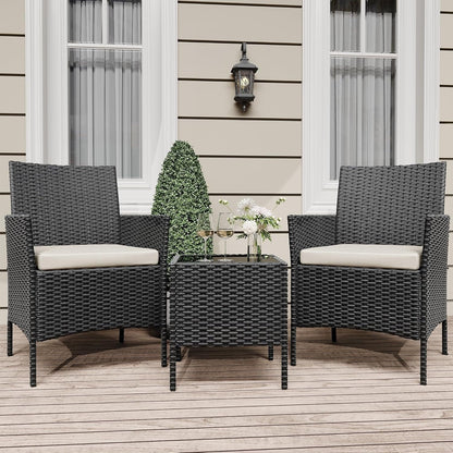 3 Pieces Rattan Wicker Chairs with Glass Coffee Table