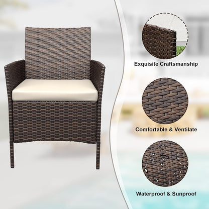 3 Pieces Rattan Wicker Chairs with Glass Coffee Table