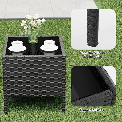 3 Pieces Rattan Wicker Chairs with Glass Coffee Table