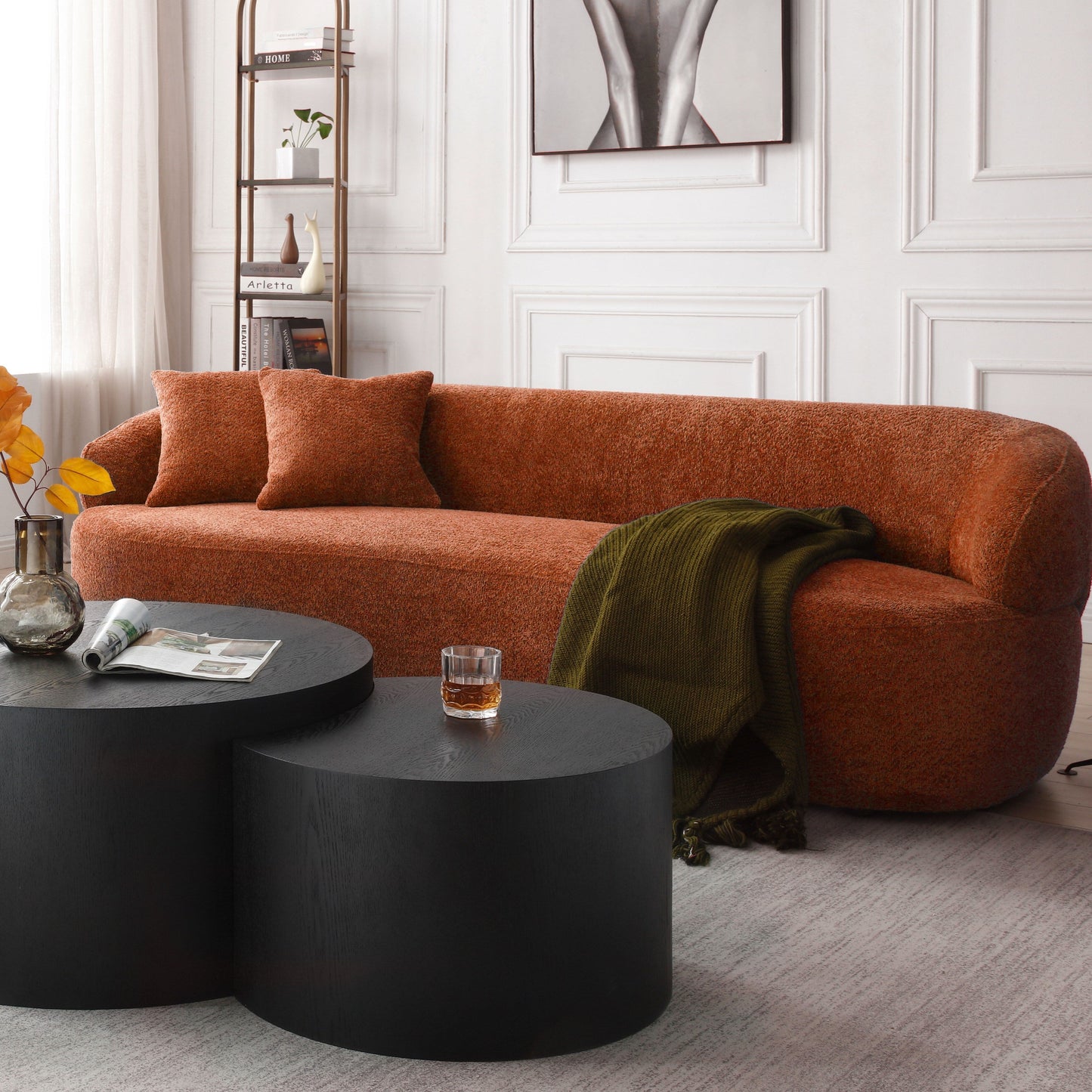 86.61in 3 Seater Modern Curved Upholstered Fabric Sofa Courch