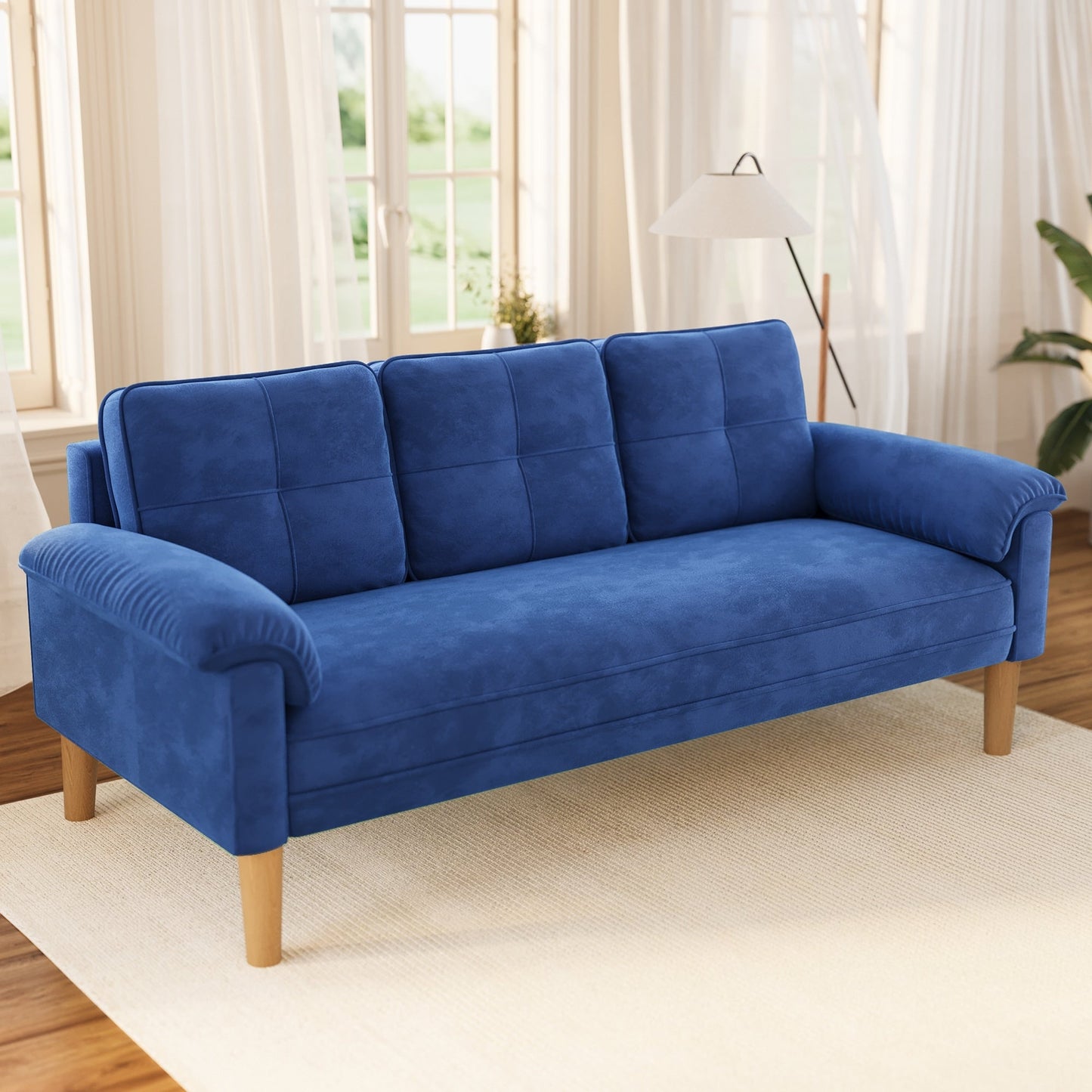 3-Seater Modern Upholstered Sofa, Convertible Sofa, Sofa Bed with Sturdy Wooden Legs for Living Room