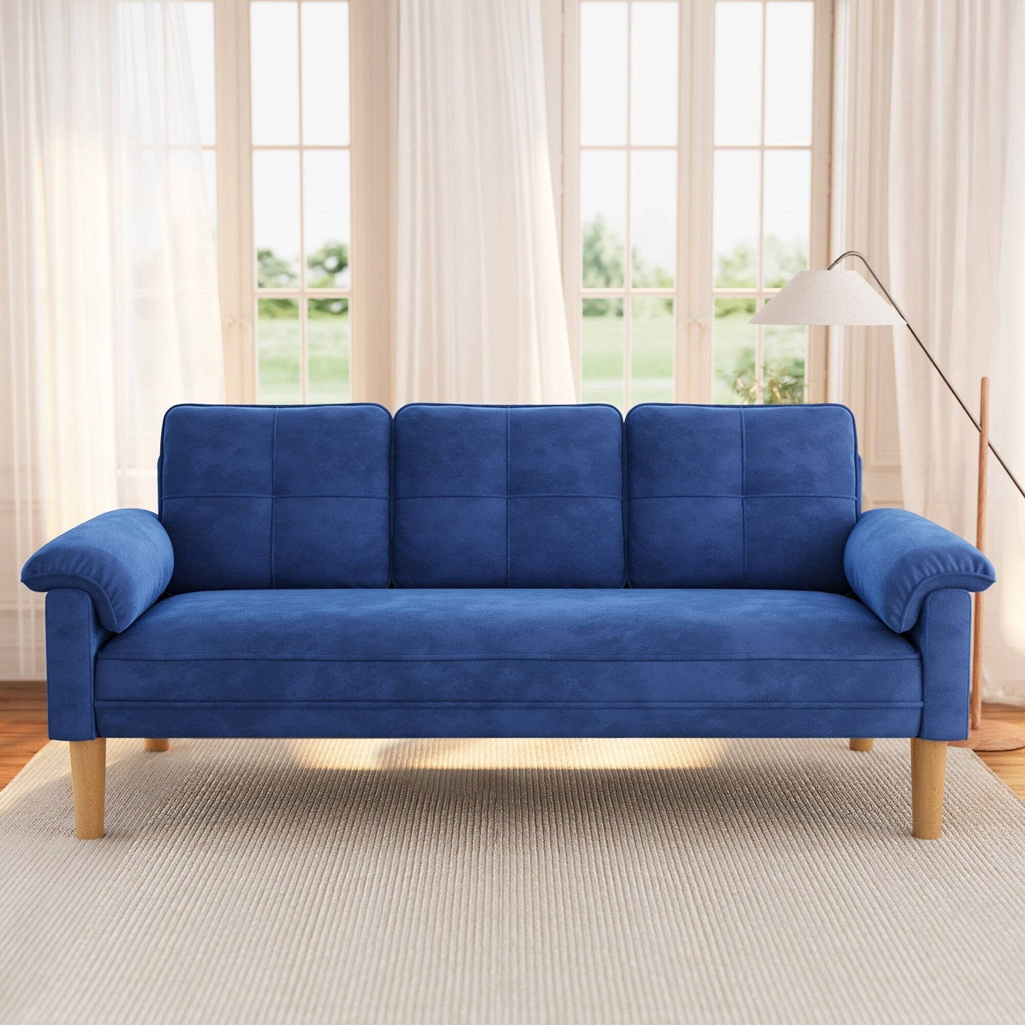 3-Seater Modern Upholstered Sofa, Convertible Sofa, Sofa Bed with Sturdy Wooden Legs for Living Room