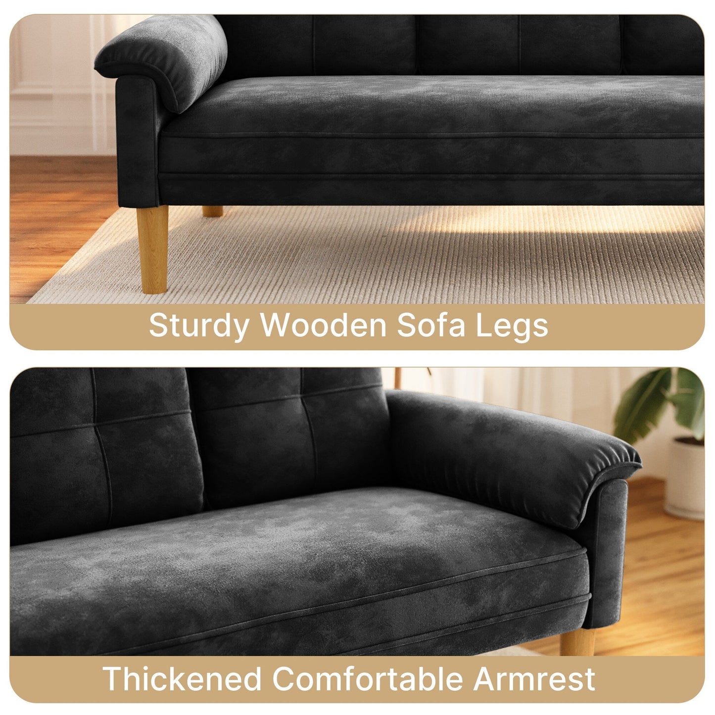 3-Seater Modern Upholstered Sofa, Convertible Sofa, Sofa Bed with Sturdy Wooden Legs for Living Room