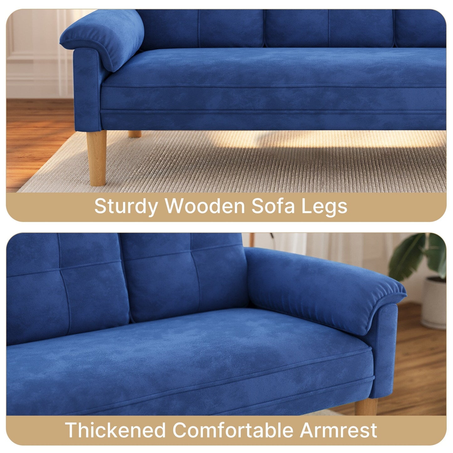 3-Seater Modern Upholstered Sofa, Convertible Sofa, Sofa Bed with Sturdy Wooden Legs for Living Room