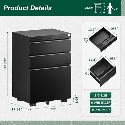 3 Drawer Mobile/Vertical File Cabinet for Home Office