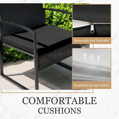 3 Piece Patio Bistro Set Outdoor Furniture Set with Glass Table, Rattan Conversation Sets for Porch Garden Balcony