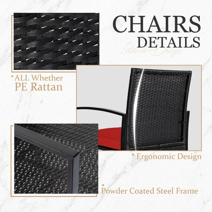 3 Piece Patio Bistro Set Outdoor Furniture Set with Glass Table, Rattan Conversation Sets for Porch Garden Balcony